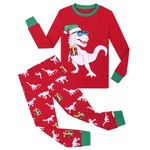 Trsenvrml Christmas Pajamas Set Kids for Boys Dinosaur Xmas Pjs Girls 100% Cotton Pajama Toddler Sleepwear Baby Clothes (Red Dinosaur, 5-6T)