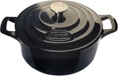 La Cuisine 2140MB Enameled Cast Iron Covered Dutch Oven Casserole - 4.75 Litre 26cm Dia. Matte Black Enamel Coating Interior, Glossy Black Enamel Coating Exterior.