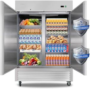 JINSONG 54" Commercial Refrigerator 2 Solid Door, 49 cu.ft 2 Section Stainless Steel Reach-in Refrigerator for Restaurant, Bar, Shop, Residential