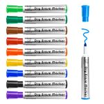 maxtek Whiteboard Markers Bullet Tip, Dry Wipe Pens for Whiteboard Flip Chart, Low Odor Whiteboard Pens, White Board Markers Erasable for School Office Home - Assorted Colours (Pack of 10)