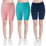 INNERSY Teen Girls Shorts for Under Dresses Cotton Navy Cycling Shorts Girls School PE Shorts 3 Pack (12-14 Years, Navy Blue/Pink/Green)