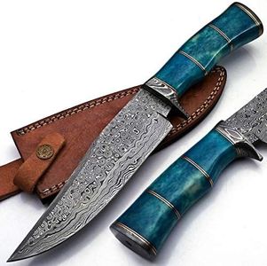Handmade Damascus Steel Bowie Knife, Color Camel Bone Handle 12.50 Inches