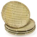 ZENFUN 4 Packs Bamboo Basket Tray, 12 in Round Hand Weave Bread Baskets for Serving, Woven Fruit Basket, Rattan Wicker Serving Basket for Garden, Daily Dinning, Kitchen Organization, Stackable