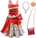 Moana Costume Outfit for Toddler Girls Dress Up - Maui Moana Dress Up Costume for Kids with Necklace Headflower Bag 4T 5T