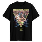 WWE Wrestlemania Champions Bret Hart Ultimate Warrior Piper Adult T-Shirt, Black, Large