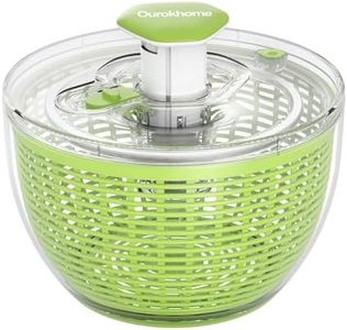 Ourokhome Salad Spinner Lettuce Dryer, One handed Easy Press Large Vegetable Dryer Salad Mixer with Comfortable and Retractable Pusher and Brake Button for Greens, Herb, Berries, Fruit, 6.3 QT, Green