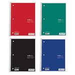 Just Basics Office Depot Wide Ruled Spiral Notebooks, Set of 4 Wide Ruled Notebooks, 70 sheets, 1 Subject, 10.5" x 8" - Red, Green, Blue, Black