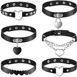 6 Pieces Heart Shaped Theme Leather Choker Punk Goth Choker Adjustable PU Leather Collar Set (Black), ['PU Leather', 'Alloy']