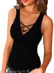 Mitario Femiego Womens Sexy Tank Gauze Low-Cut Bodycon Party Clubwear Shirt, X-black, XX-Large