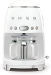 Smeg DCF02WHUK Drip Coffee Machine, Auto-Start Mode, Reuseable Filter, Digital Display, Anti-Drip System, Aroma Intensity Option, 1.4 Litre Tank, White