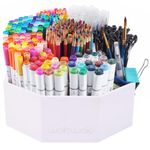 walowalo Bamboo Rotating Art Supply Organizer Christmas Gifts Holds 800+ Pencils Spinning Crayon Marker Pen Holder for Desk Brush Storage for Office School Classroom Stationary White (Larger Version)