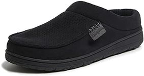 Dearfoams Men's Brendan Microfiber Suede Clog Slipper, Black (Perforated), X-Large