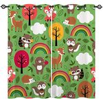 ANHOPE Animal Curtains Eyelet 80% Blackout Room Darkening Curtains Forest Woodland Safari Wildlife Print Pattern Light Blocking Window Drapes for Kids Bedroom Living Room 46 x 54 Inch Drop 2 Panels