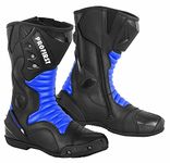 Genuine Leather Motorbike Boots Armoured Motorcycle Long Ankle Protection boot Shoes Anti Slip Racing Sports | Blue & Black, UK 10 / EU 44