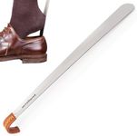 Untethered Metal Shoe Horn | Long Handle For Seniors, Premium Leather Handle, Long Boot Shoe Horn, Long Handle for Men and Women. 16.5 Inches, Silver, 16.5 Inches