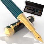 Ellington Pens Luxury Fountain Pen Set- Fountain Pens for Writing - Smooth Medium Nib - Includes Refillable Ink Converter, 3 Ink Cartridges [Black & Blue], Gift Box - Elegant Calligraphy