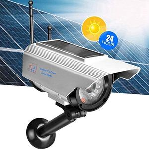 Dummy Fake Surveillance Security Camera,Solar Power LED Fake Camera Outdoor Silver Dummy Camera with Solar Light for Home Business Outdoor