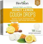 Herbion Naturals Cough Drops with Natural Honey Lemon Flavor, Sugar-Free with Stevia, Dietary Supplement, Soothes Cough, for Adults and Children Over 6 Years, 18 Drops, No Artificial Flavor or Color.