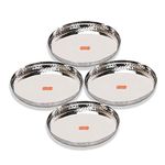 Sumeet Stainless Steel Handcrafted Hammered Texture Heavy Gauge Mirror Finish Royal Dinner Plate set of 4 Pieces, 29.5cm Dia