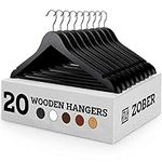 High-Grade Wooden Hangers (20 Pack) - Premium Smooth Finish, Durable Wooden Coat Hanger/Clothes Hangers, 360° Hook & Dress Notches - Wood Suit Hangers with Non Slip Trouser Bar (Black, 20 Pack)