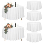 6 Packs White Round Tablecloth 228cm Diameter, Round Table Cover for Ø90-180cm Tables, Polyester Waterproof Washable Round Large Table Cloth for Wedding Party Buffet Camping Restaurant (90 inch)