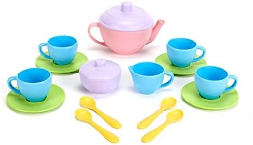 Green Toys Tea Set – 17 Piece Pretend Play Kitchen Toy Made from 100% Recycled Plastic, BPA-Free, Safe for Kids Age 2+