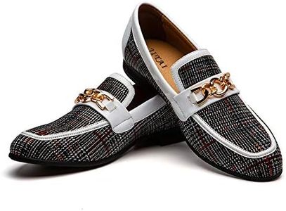 JITAI Men's Leather Shoes Pattern Printing Men's Dress Loafer Shoes Slip-on Casual Loafer Smoking Slipper, White/03, 9 US