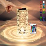 BM Ecom Traders Bm Ecom Crystal Diamond Table Lamp Dimmable Touch And Remote Control Romantic 16 Color Diamond Table Lamps Usb Rechargable Led Night Stand Lamp (Multicolor) (Crystal Rose Lamp)