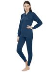 Lux Cottswool Women's Cotton Thermal V-Neck Set (Blue, 2XL- 100CM)