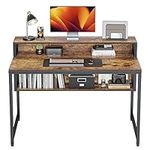 Cubiker Computer Home Office Desk, 120cm Small Desk Table with Storage Shelf and Bookshelf, Study Writing Table Modern Simple Style Space Saving Design, Rustic Brown