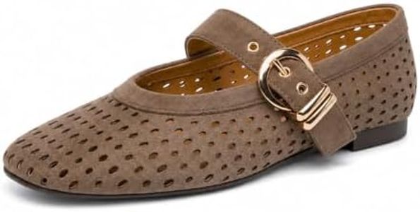 GORZADEUL Women's Brown Suede Square Toe Mesh Mary Jane Ballet Flats