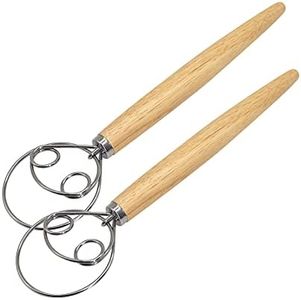 Danish Dough Whisk Mixer ValueHall 2 Pcs Premium Mixer Wooden Handle Kitchen Baking Tool 13inch Dough Whisk Bread Mixer Stainless Steel Dutch Whisk Mixer Wooden Handle Kitchen Baking Tool V4B05