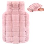 OWOZOI Hand-in Pocket Hot Water Bottle with Soft Furry Cover, 2L Large Capacity, Hot Water Bag for Pain Relief, Hand Warmer, Gifts for Women Childrens Elder, Hot Therapy, Pink