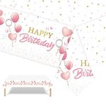 Pink Happy Birthday Disposable Table Cloth Table Cover for Girls Her, 137 * 274cm Birthday Rectangular Dining Tablecovers Plastic Tablecloths Large for Baby Girls Women Birthday Party Decorations