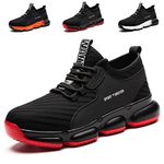 Safety Trainers Men Women Steel Toe Cap Trainers Safety Shoes Work Trainers Lightweight Non Slip Work Safety Boots Industrial Protective Sneakers Black Red 11 UK