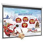 100 inch 16:9 Electric Auto Projector Motorized Projection Screen 16:9 Ratio for Home Theater Cinema Indoor Outdoor HD Movie Screen