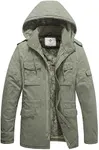 WenVen Men's Winter Military Thicken Parka Jacket with Removable Hood Light Olive 4XL