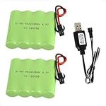 4.8V 2400mAh NiMH Battery Pack Rechargeable AA Battery with SM-2P Connector for RC Car RC Truck Tank 2 Pack with USB Charger