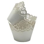 KOSTOO 50Pcs Cupcake Wrappers Hollowing Out Crown Bake Cake Paper Lace Laser Cut Liner Baking Cup Wraps Muffin for Wedding Party Birthday Decoration (Ice White)