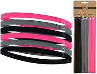 Elastic Thin Sports Headbands - Athletic Non Slip Skinny Headbands for Women Men Boys Girls Kids- 6-Pack Silicone Grip Hairband Mini Sweat Band, Great for Workouts (2 Black / 2 Gray / 2 Hot Pink)