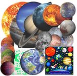 220 Pcs Glow in The Dark Planets and Stars, Bright Solar System Wall Stickers, All Glowing 20 Planets Dwarf Exoplanets Pluto Moon Sun 186 Stars, 12 Shooting Stars, Bonus Glowing Santa on The Moon