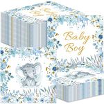 100 Pcs Elephant Baby Shower 2 Ply Paper Napkin Paper Cocktail Napkins Baby Boy Napkins Baby Shower Napkins Disposable Baby Blue Napkins for Elephant Theme Baby Shower Decorations, Folded 6.5" x 6.5"