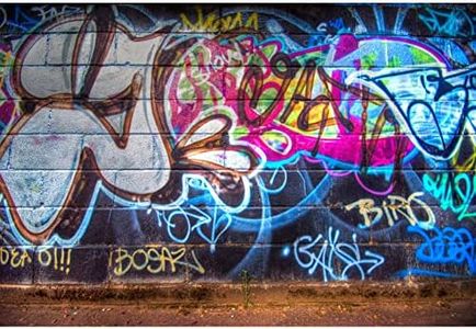 YongFoto 10x8ft Urban Street Graffiti Wall Backdrop Hand Drawing Mural Painting 80's Hip Hop Photography Background Birthday Party Table Decor Boys Adults Party Room Wallpaper Photo Props Polyester