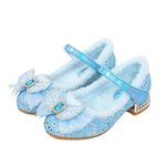 EDOSIR Girls Princess Shoes Fleece Lined Party Shoes Wedding Dances Dress Heels with Bows Toddler Girls Heels Shoes (Blue,Little Kids Size 1)