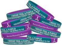 Fight Like a Girl Suicide Prevention Awareness I Wear Teal & Purple for Someone Who Meant The World to Me Wristband Bracelet 10-Pack (Teal & Purple Segmented)