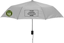 DISCOUNT PROMOS Custom Compact Automatic Folding Umbrellas Set of 12, Personalized Bulk Pack - Perfect for Travel, Promotional Events or Giveaways - Grey