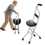 CRYSENDO Stainless Steel Walking Stick Cum Seat for Elders | Stick Chair Folding Durable & Comfortable Cane Stool | Easy Carry Cane Chair Travel Hiking Hand Stick Cum Stool (Black)
