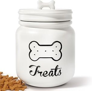 Dog Treat Container Airtight - 6"W x 8"H Ceramic Dog Treat Jar with Lid - Big Matte White Dog Treat Canister - Large Dog Cookie Jar - Pet Treat Container Airtight - Dog Treat Jars for Kitchen Counter