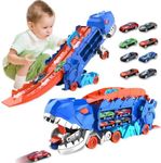 OMIPAWZ Dinosaur Transporter Car Track Set with 8 Toy Vehicle for Kids Boys Girls Age 3 4 5 6 7 8