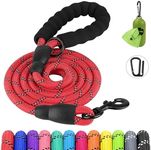 Joytale Rope Dog Leash 5/6 FT with Convenient Poop Bag Holder, Heavy Duty Nylon Braided Dog Leash, Highly Reflective Threads Dog Leashes for Small Medium Dogs, Red, 5'×3/8''